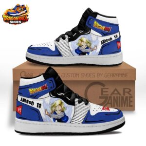 Blue White Red Ribbon High-Top Leather Dragon Ball Z Android 18 Shoes