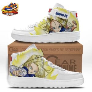 Android 18 Yellow Mid-Top Street Sneakers with Anime Artwork