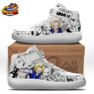Android 18 Manga Mid-Top Sneakers – Black White Dragon Ball Shoes