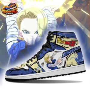 Android 18 Comic Art High-Top Sneakers with Blue Manga Graphics