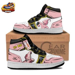 Kid Buu High-Top Leather Sneakers with Pink Anime Artwork