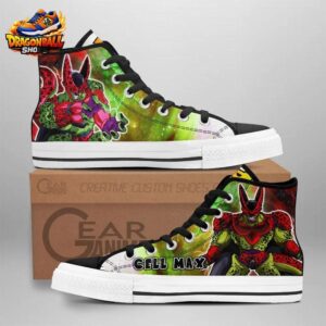 Cell Green Red High Top Canvas Shoes with Anime Artwork