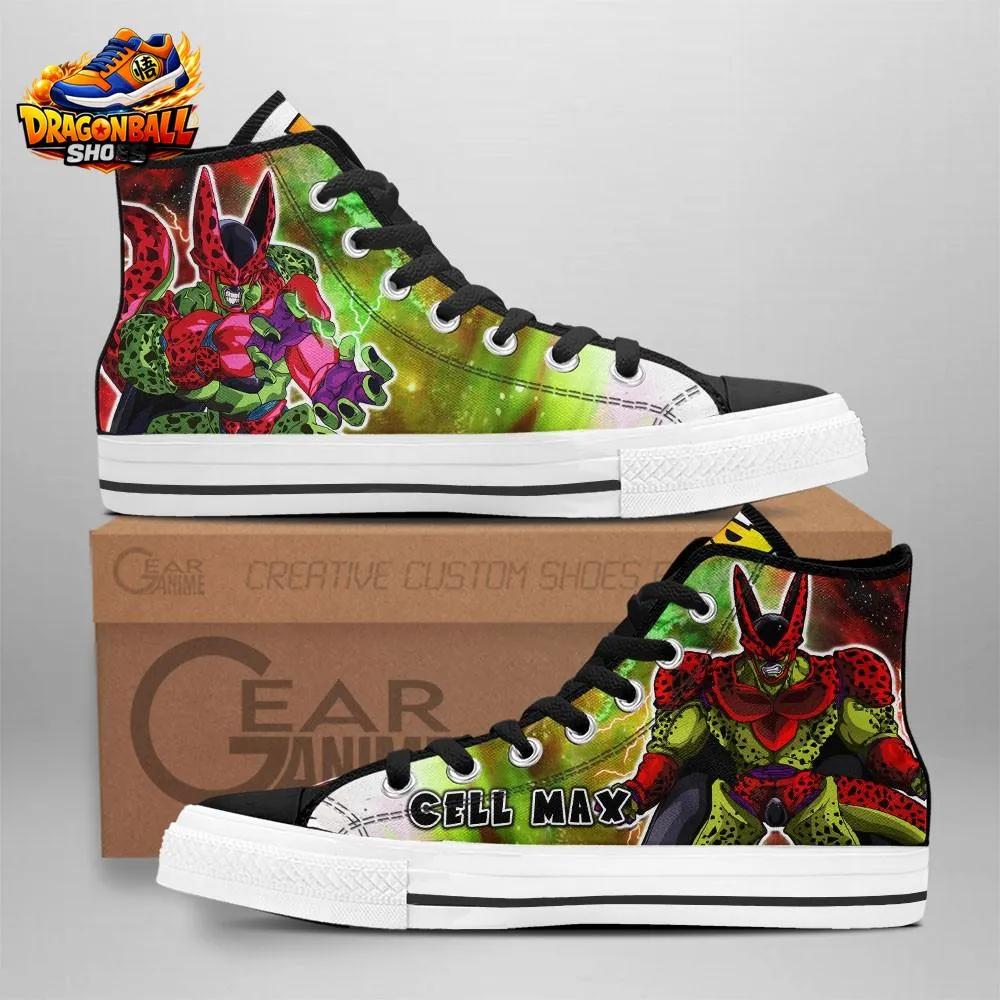 Cell Green Red High Top Canvas Shoes with Anime Artwork Cell Green Red High Top Canvas Shoes with Anime Artwork