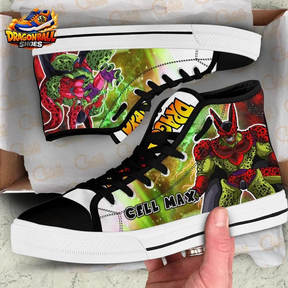 Cell Green Red High Top Canvas Shoes with Anime Artwork Cell Green Red High Top Canvas Shoes with Anime Artwork