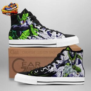 Cell Green Manga High Tops Canvas Shoes with Villain Anime Artwork