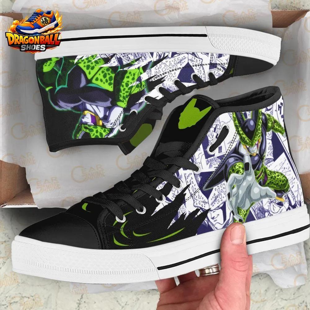 Cell Green Manga High Tops Canvas Shoes with Villain Anime Artwork Cell Green Manga High Tops Canvas Shoes with Villain Anime Artwork