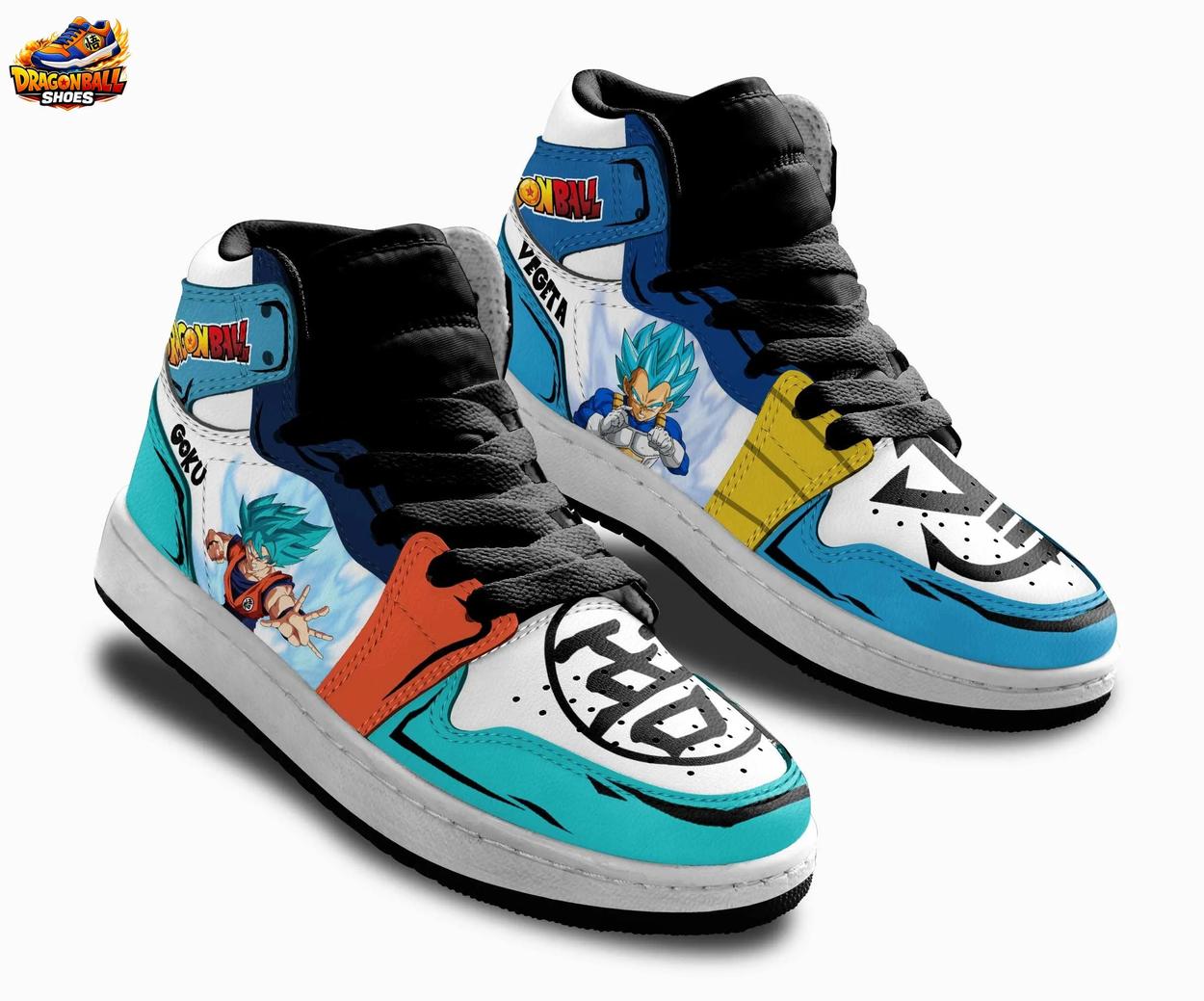 Goku Vegeta Super Saiyan Blue High-Top Sneakers Manga Colorblock Design Goku Vegeta Super Saiyan Blue High-Top Sneakers Manga Colorblock Design