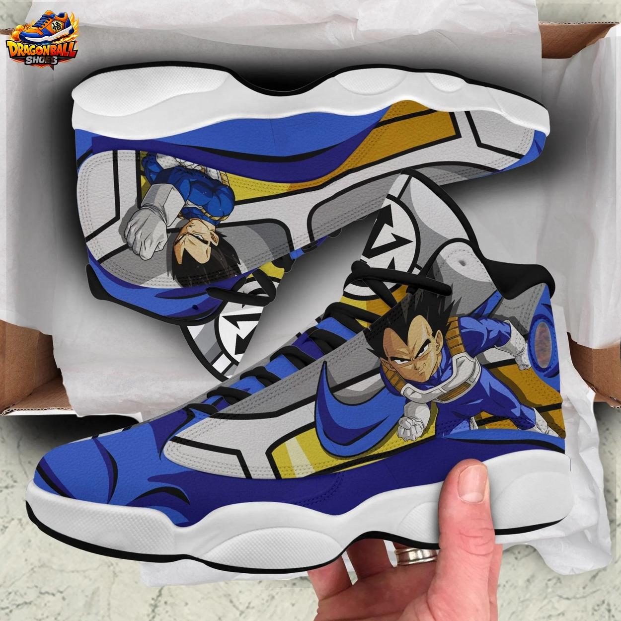 Vegeta Saiyan Armor Retro Court V13 Shoes Blue Gold Battle Art Vegeta Saiyan Armor Retro Court V13 Shoes Blue Gold Battle Art