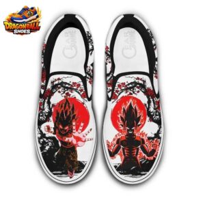 Vegeta Red Aura Slip-On Shoes – Japanese Ink Dragon Ball Canvas Sneakers