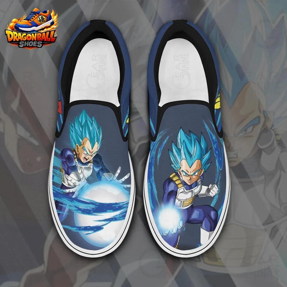 Vegeta Super Saiyan Blue Slip-On Canvas Shoes with Energy Artwork Vegeta Super Saiyan Blue Slip-On Canvas Shoes with Energy Artwork