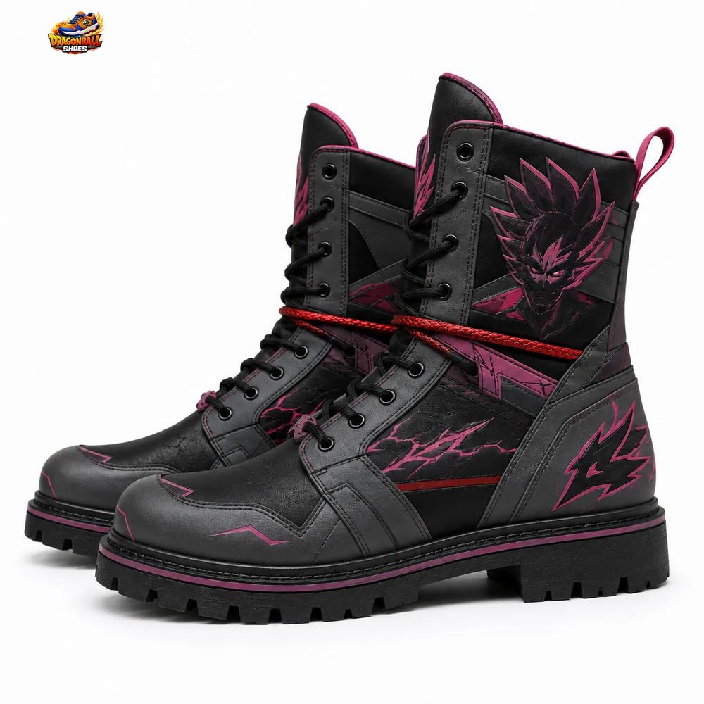 Super Saiyan Rosé Goku Black Combat Boots – Black Pink Dragon Ball Lace-Up Boots Super Saiyan Rosé Goku Black Combat Boots – Black Pink Dragon Ball Lace-Up Boots